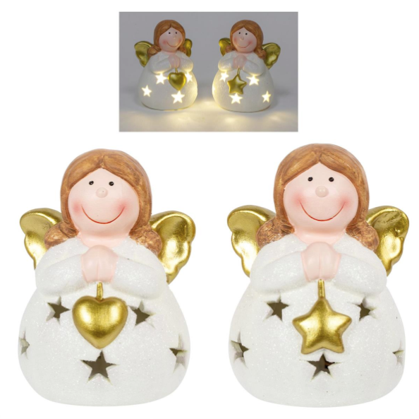 LED Light-Up 3.8"H Ceramic Sitting Angel - 2 Assorted Styles