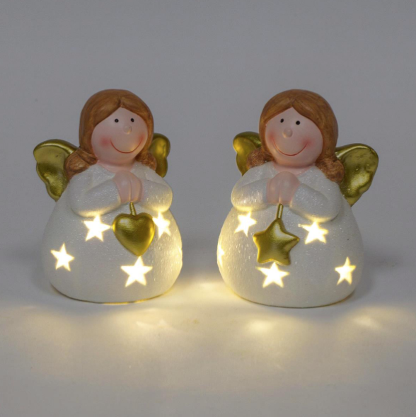 LED Light-Up 3.8"H Ceramic Sitting Angel - 2 Assorted Styles