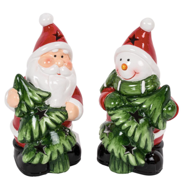 LED Light Up 5.5"H Ceramic Santa orSnowman w/Tree - 2 Styles
