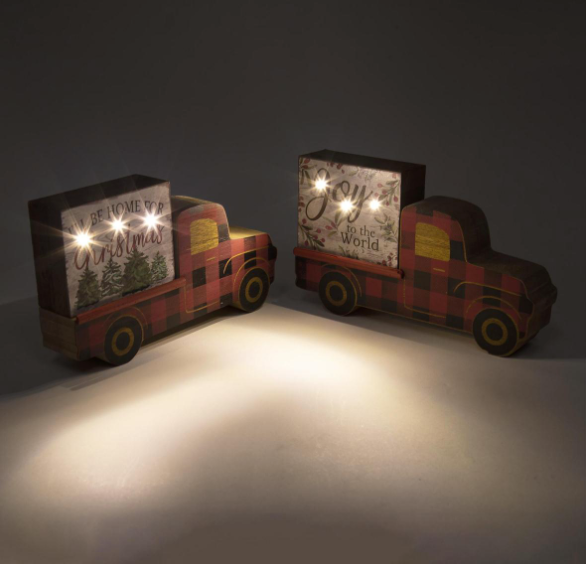 Buffalo Check Light-Up Wood Truck Table Decor w/3LED's - 2 Styles