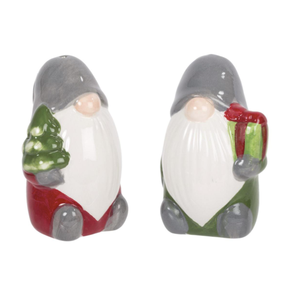 Set/2 Ceramic Christmas Gnome Salt & Pepper Set