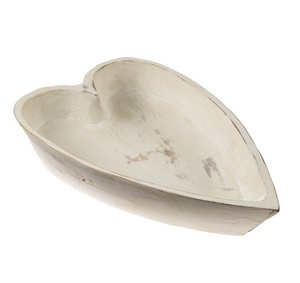 Wooden Heart Bowl Whitewash - Large