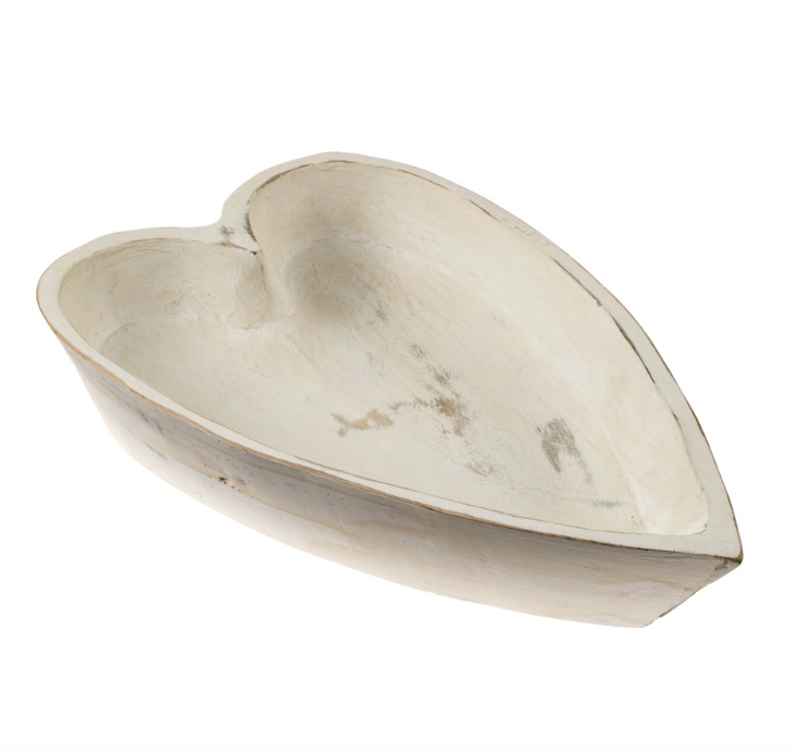 Wooden Heart Bowl Whitewash - Small