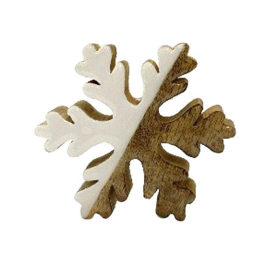 3.75" Mango Wood/Enamel Snowflake