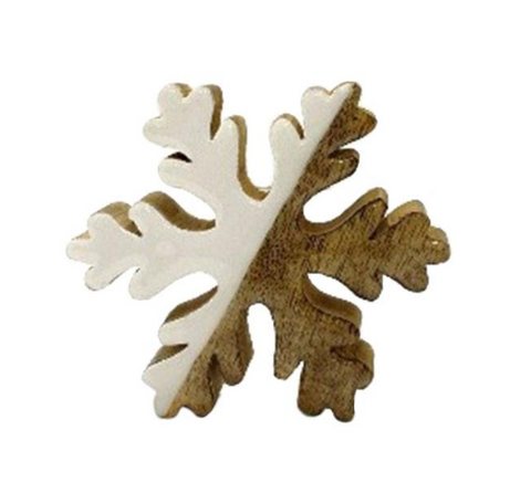 3.75" Mango Wood/Enamel Snowflake