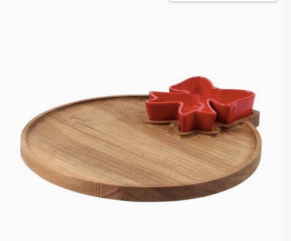 Bow 2PC Round Acacia Serving Board Set Red