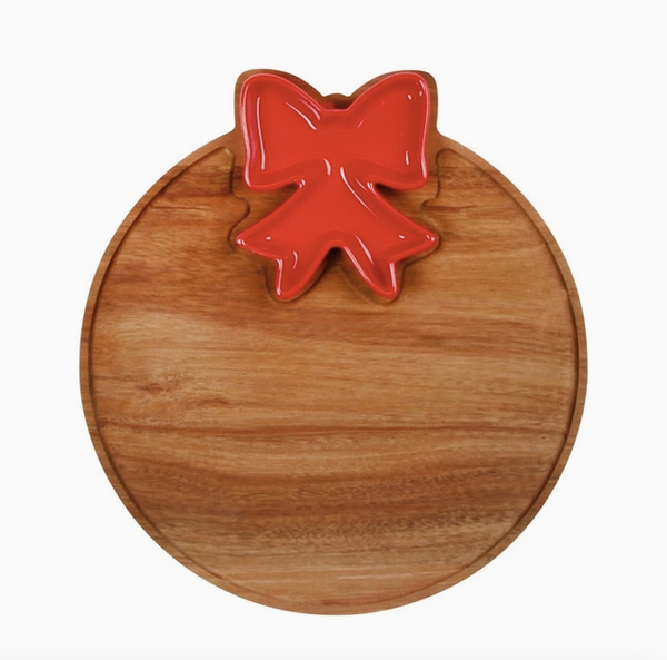 Bow 2PC Round Acacia Serving Board Set Red
