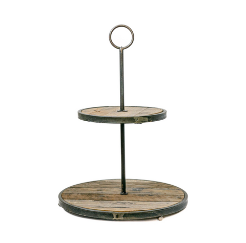 Wood and metal tiered tray