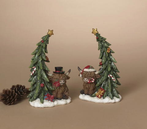 Highland Cow with Christmas Tree