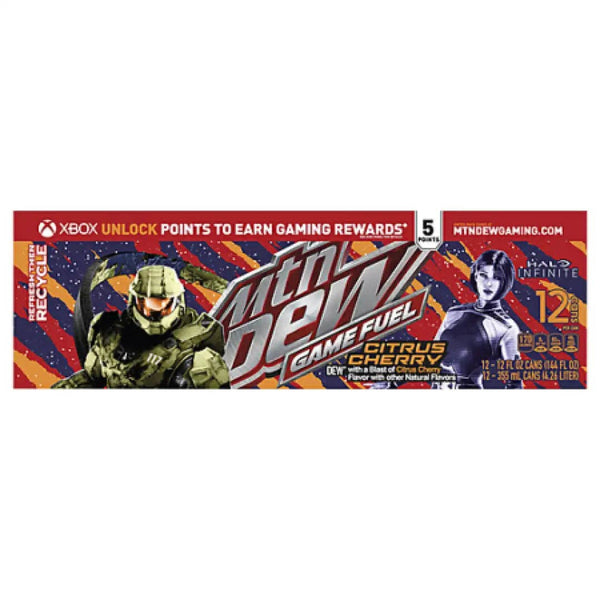 Mountain Dew Game Fuel Citrus Cherry Halon Infinite 12oz/355ml can case of 12