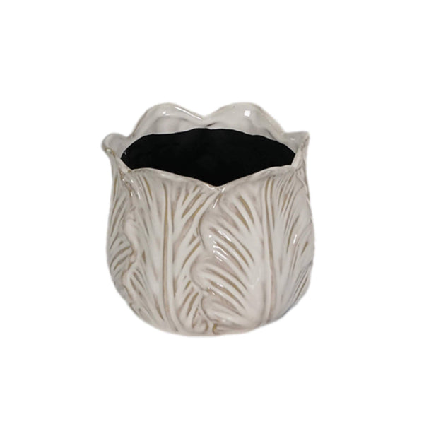 Cream Leaf Pot -Small