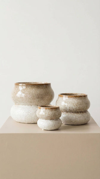 Ceramic Planter Pot, Stacked with Drainage - Noemi: Large 6.5"