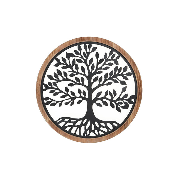 Wood Framed Metal Tree Of Life Wall Art: Black