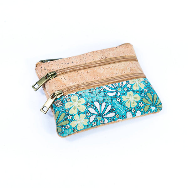 Triple-Zip Cork Mini Coin Pouch BAG-2326: D