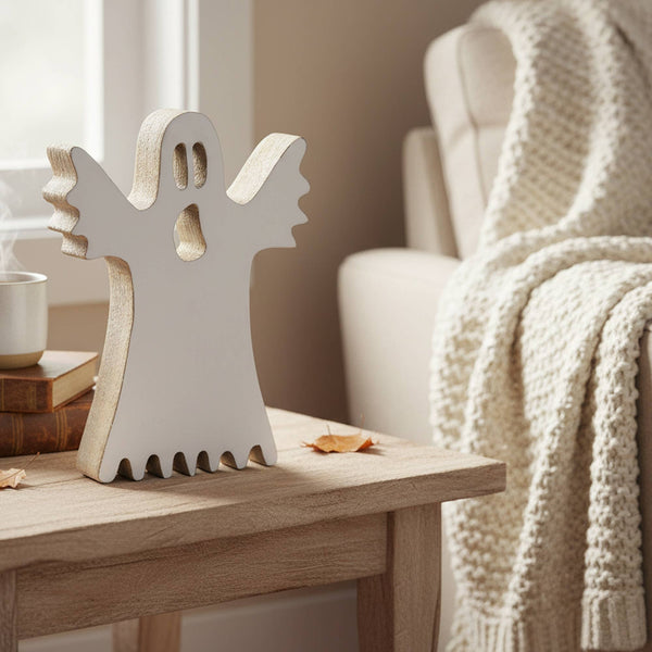 ENAMEL-COATED MANGO WOOD DECOR (WHITE GHOST)