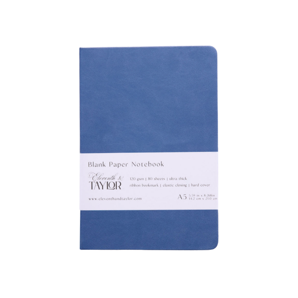 160 Page A5 Blank Journals: 120 GSM Thick Blank Card Stock: Navy Blue
