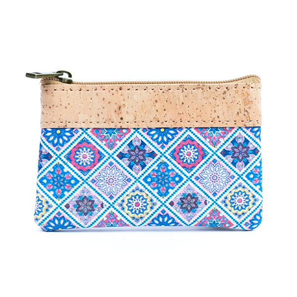 Printed Cork Mini Wallet with Dual Zippers BAG-2316: D
