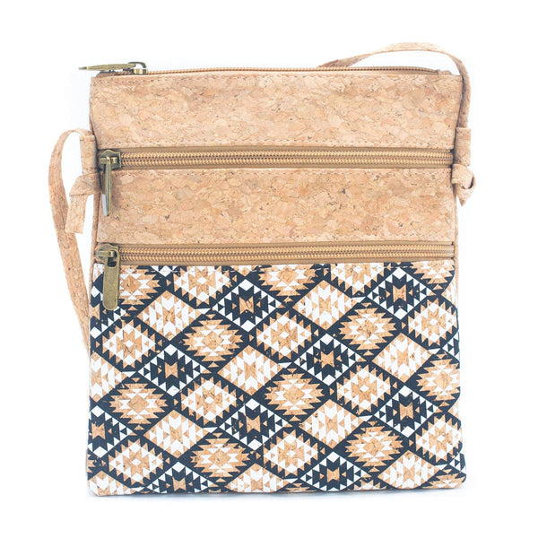 Natural cork Patterned double zipper crossbody bag BAG-2265: C