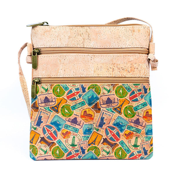 Cork Women's Double Zip Flower print Crossbody Bag BAG-2266DEFGH: D