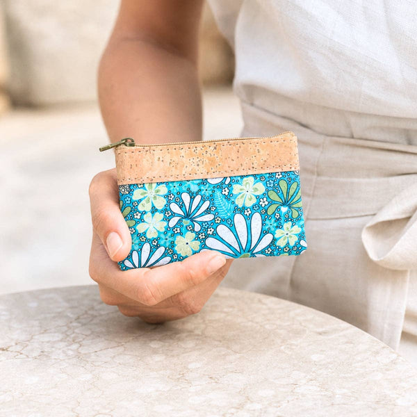 Printed Cork Mini Wallet with Dual Zippers BAG-2316: E