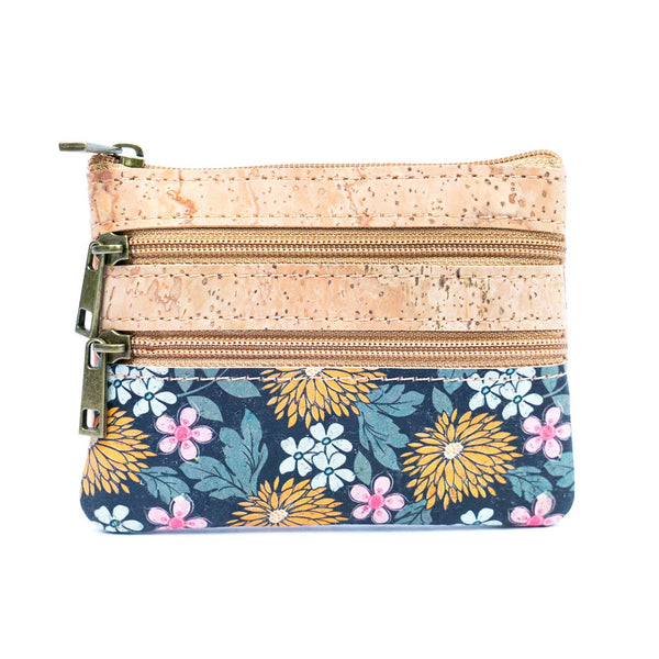 Triple-Zip Cork Mini Coin Pouch BAG-2326: D