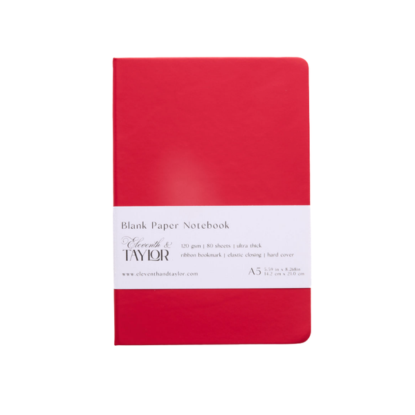 160 Page A5 Blank Journals: 120 GSM Thick Blank Card Stock: Fire engine red