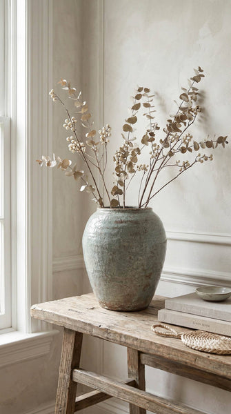 Ceramic Vase, Vintage Style, Tall Blue Crackle - Luna: Large