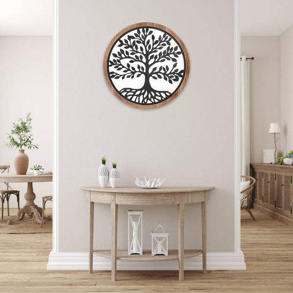 Wood Framed Metal Tree Of Life Wall Art: Black