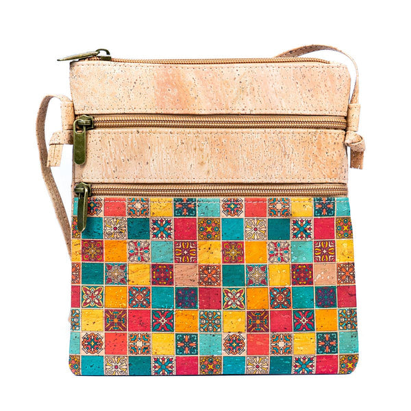 Cork Women's Double Zip Flower print Crossbody Bag BAG-2266DEFGH: D