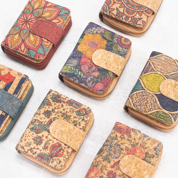 Natural Cork Printed Women's Short Card Wallet BAG-2238: E