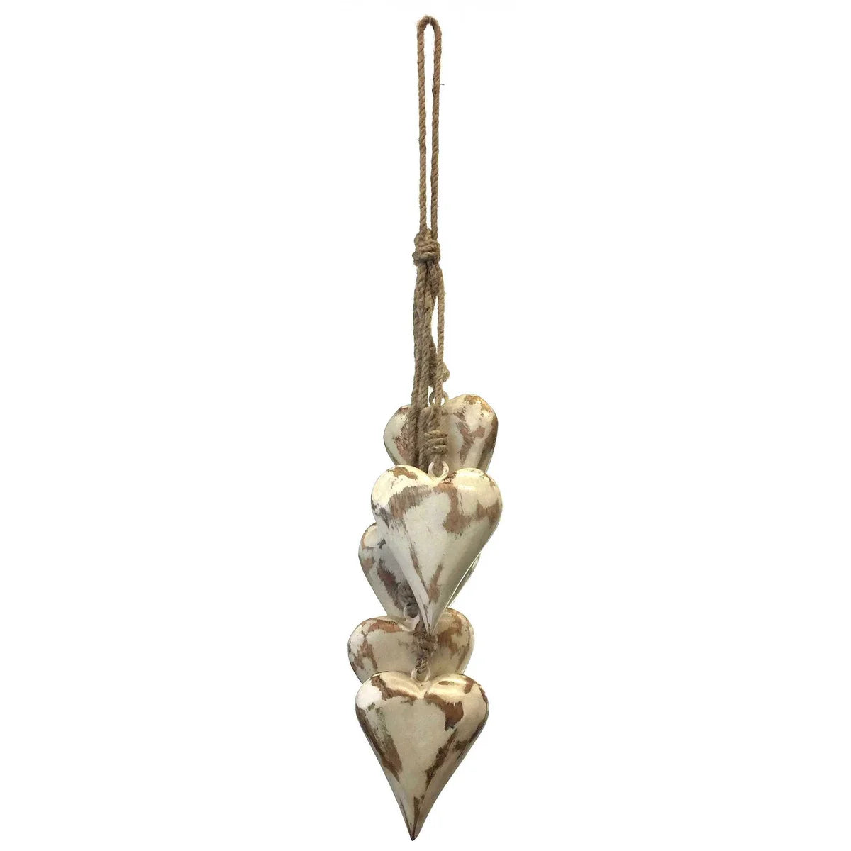 Mango Wood String of Hearts - Rustic White