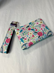 Vegan Leather Zip Pouch 5x5" w/Fob - Greem Floral