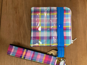 Zip Pouch 5x5" w/Clear Pocket & Fob - Multi Colour Plaid Pattern