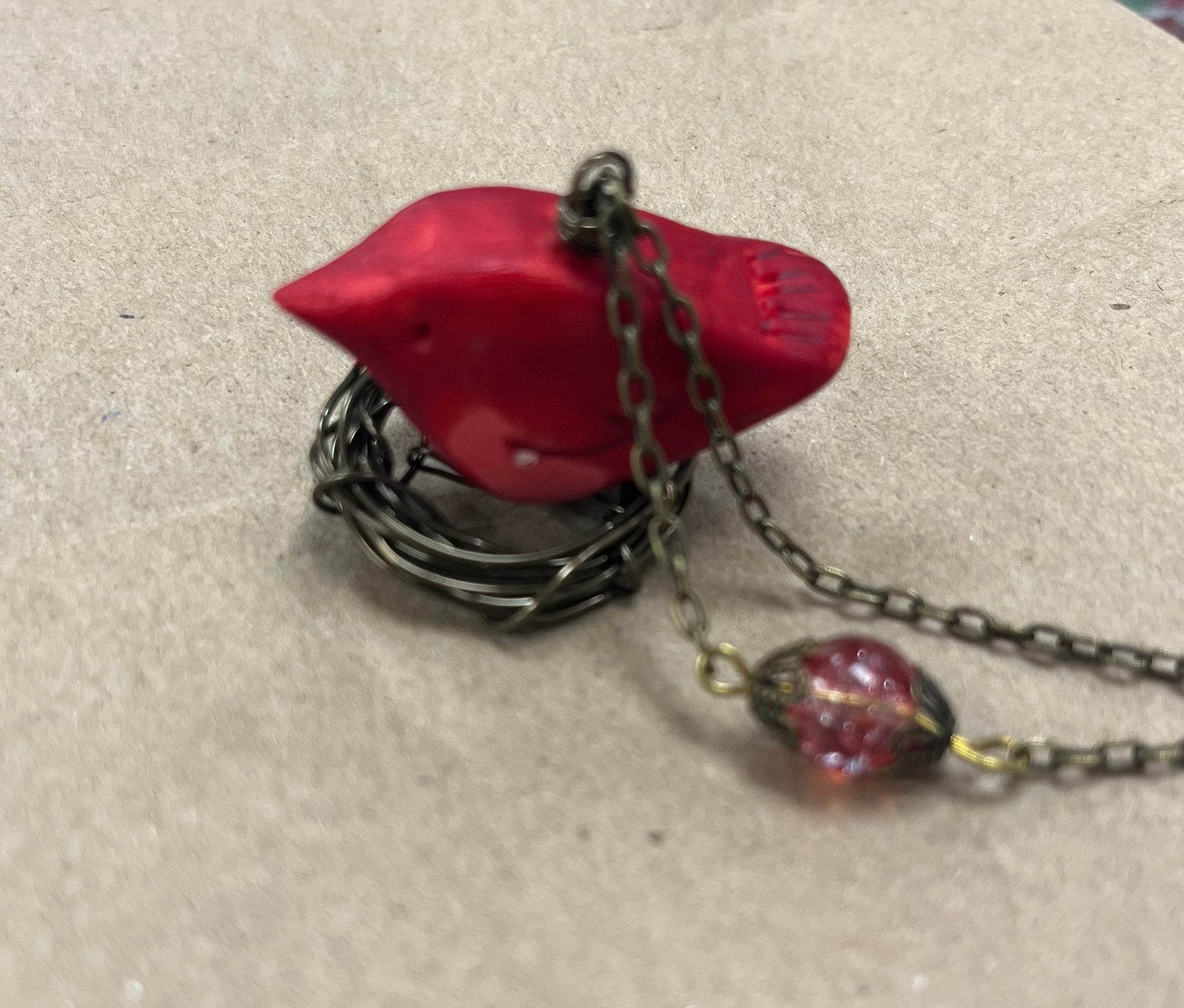 Red Bird Nest Necklace