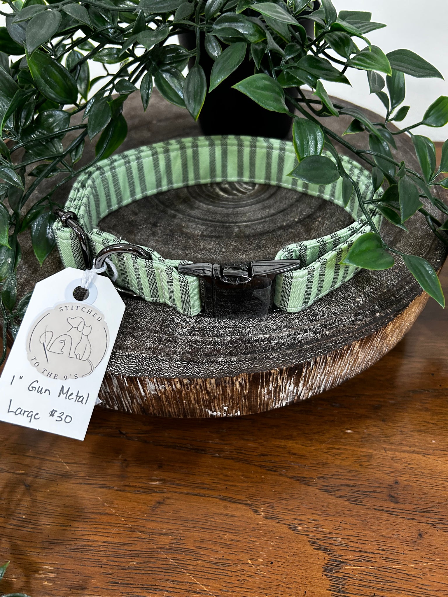 Green Stripe Dog Collar - Large