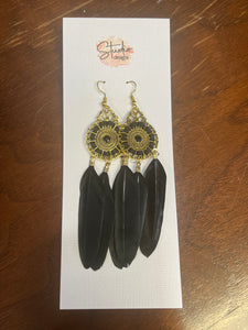 Black Dangle Earring with Feather