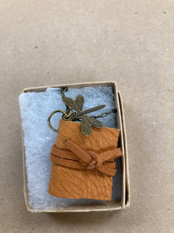 Tan Leather Book W/ Dragonfly Charm Necklace