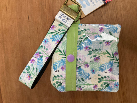 Zip Pouch 5x5" w/Clear Pocket & Fob - Floral Leaf Pattern