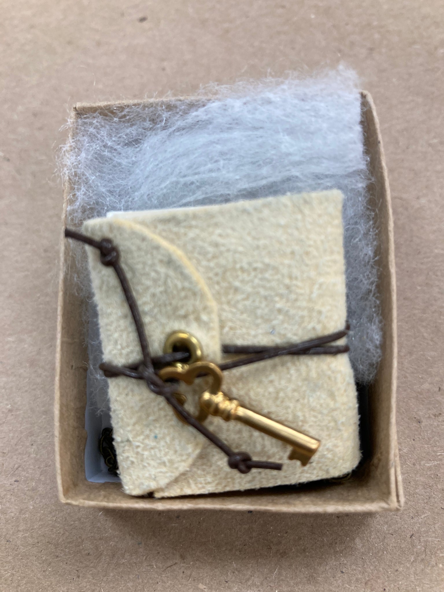 Cream Leather Book W/ Key Charm Necklace