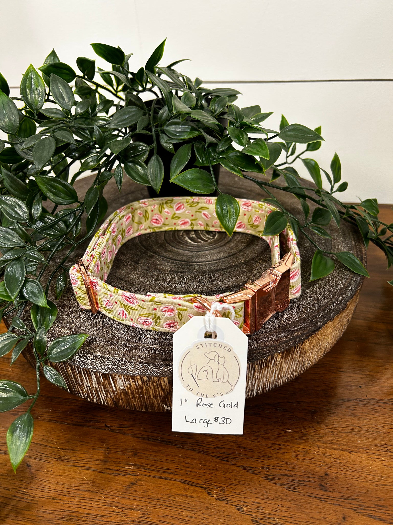 Tulip Print Dog Collar W/ Rose Gold Clasp - Large