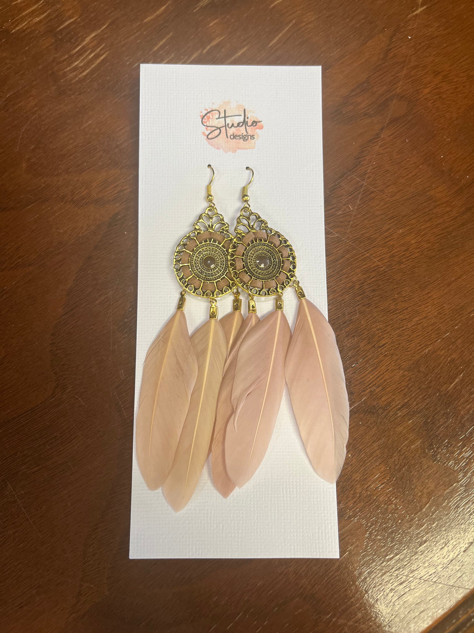 Blush Dangle Earring with Feather