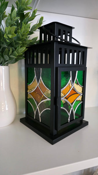 Stained Glass Large 4 Panel Lantern- Vintage Dimond Pattern