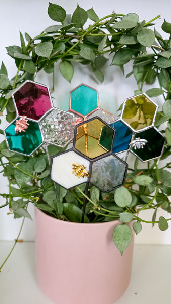 Stained Glass Honeycomb Plant Stake
