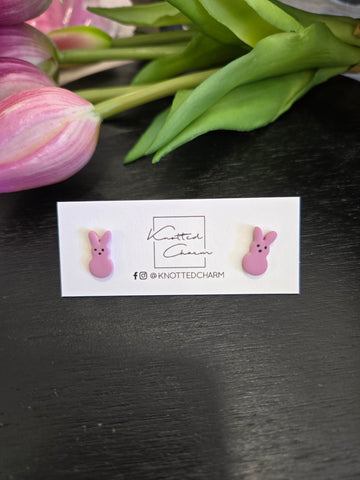 Peep Bunny stud earrings -purple