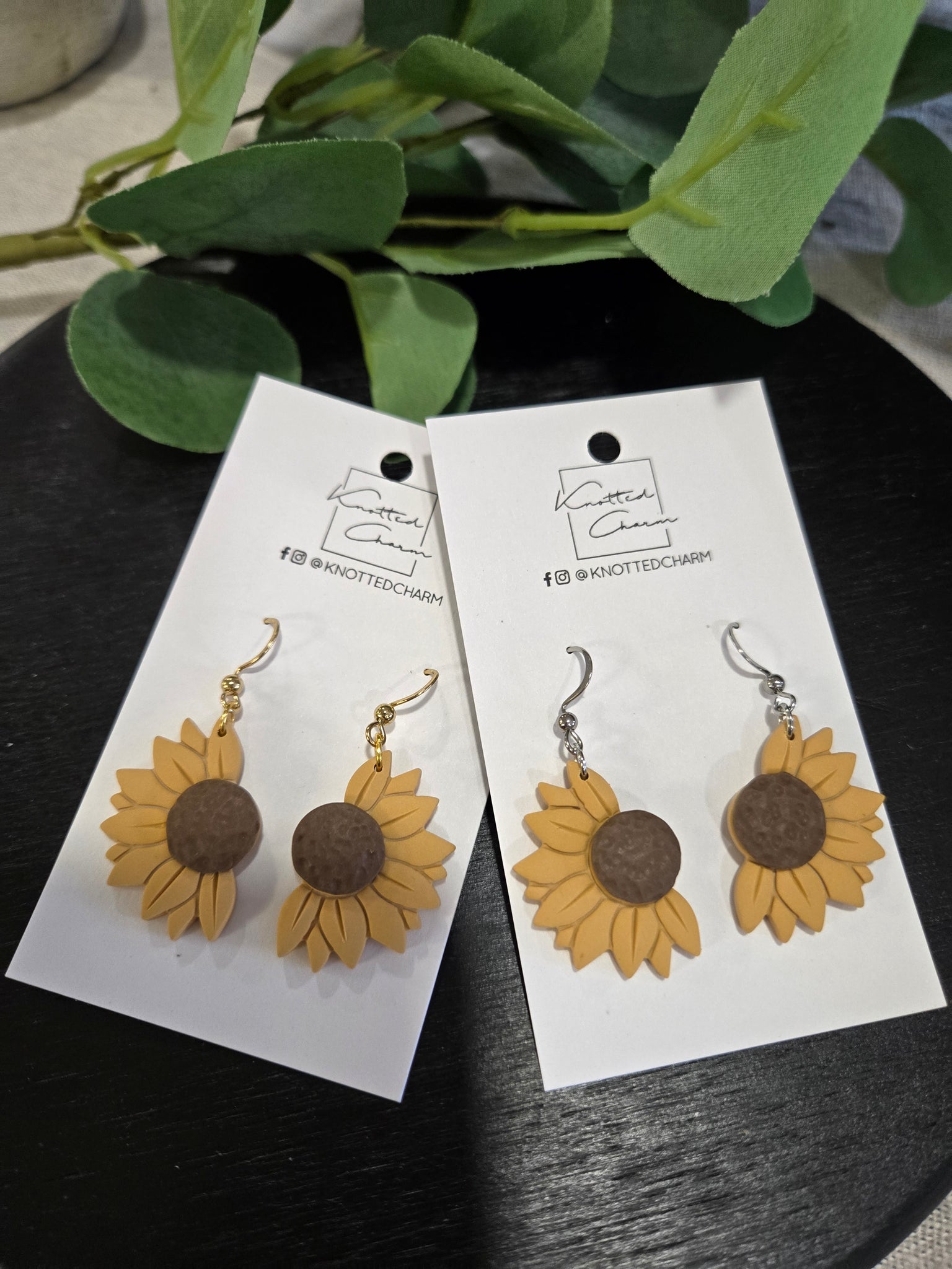 Sunflower dangle earrings- silver hook