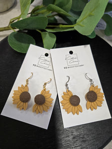 Sunflower dangle earrings- silver hook