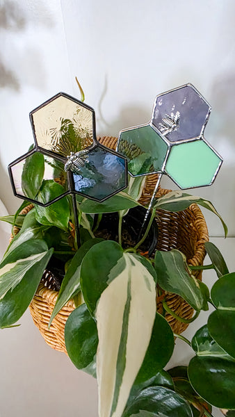 Stained Glass Honeycomb Plant Stake