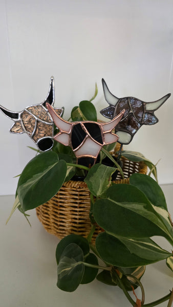 Stained Glass Highland Cow Plant Stake