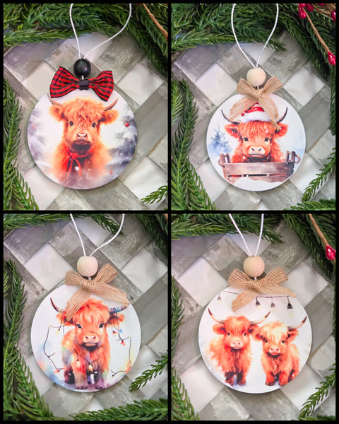 Highland Cow Acrylic Ornaments 3" -assorted