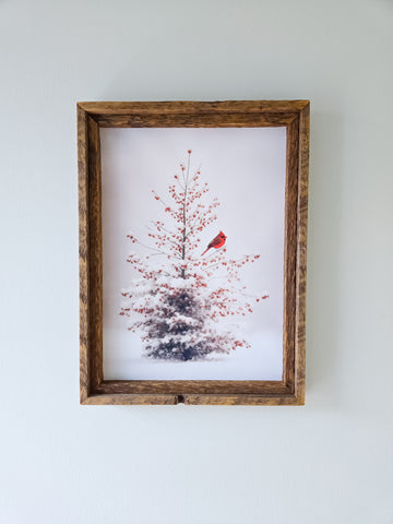 13x17" Winter Tree Cardinal Double Framed Canvas